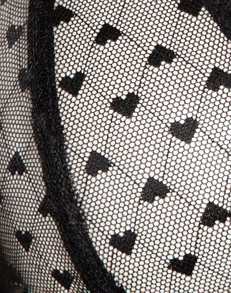 Yandri Bra in Black Lace with Heart Embroidery