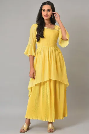 Yellow Flared Printed Modern Ethnic Dress