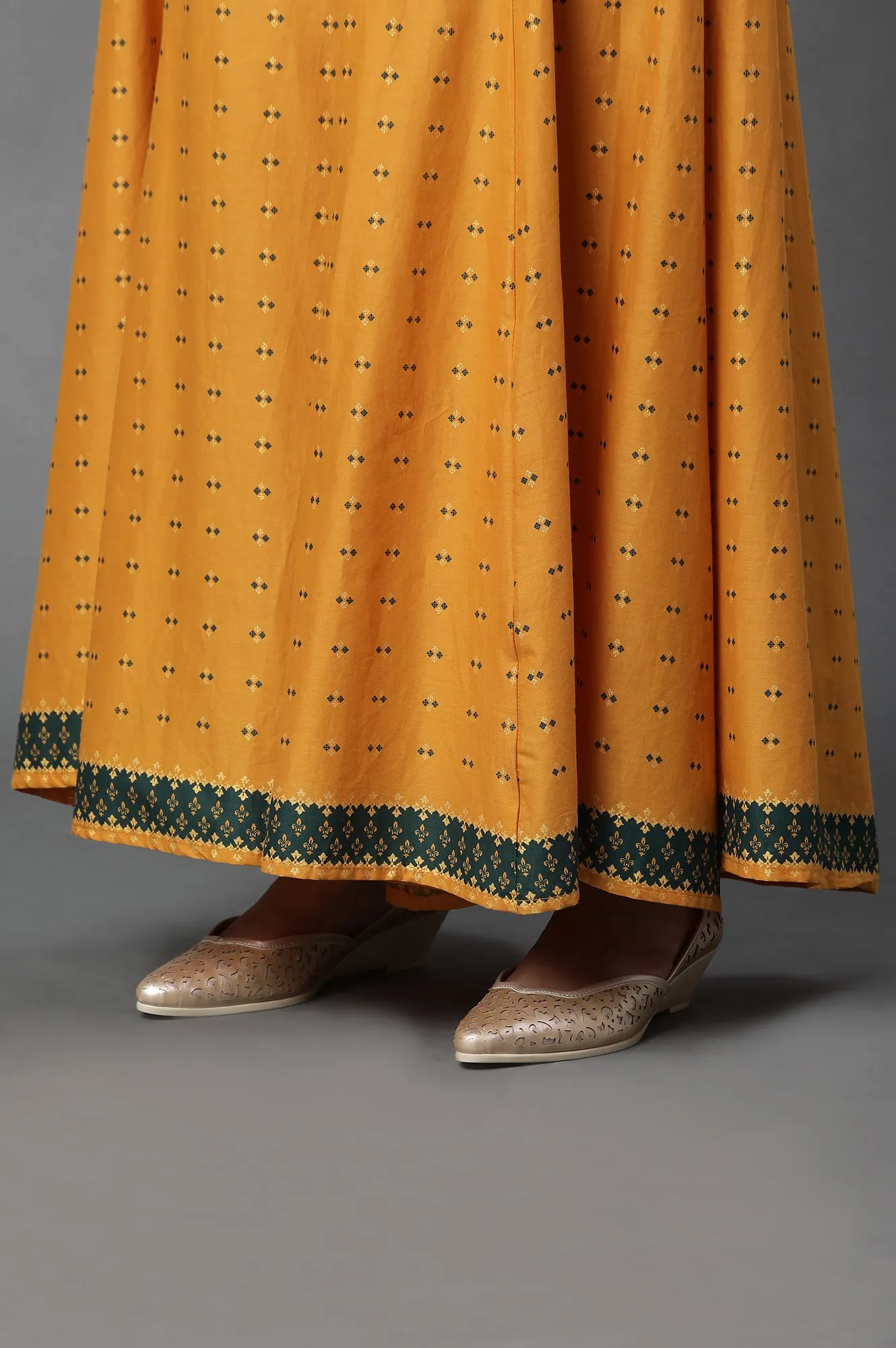 Yellow Printed Semi-Flared Palazzo