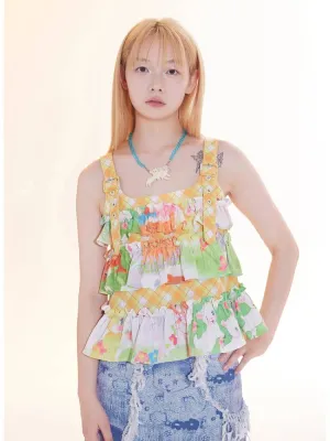yellow ruffled suspender vest