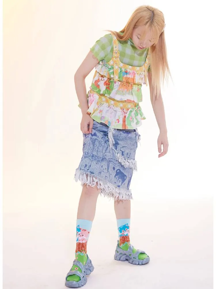 yellow ruffled suspender vest