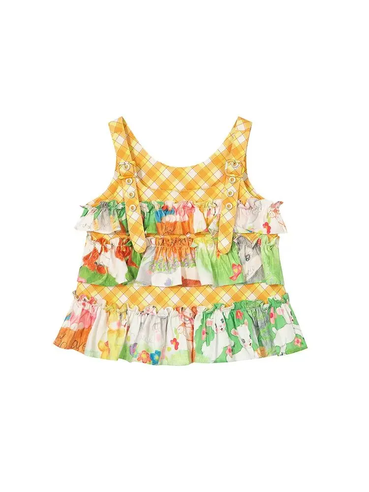 yellow ruffled suspender vest