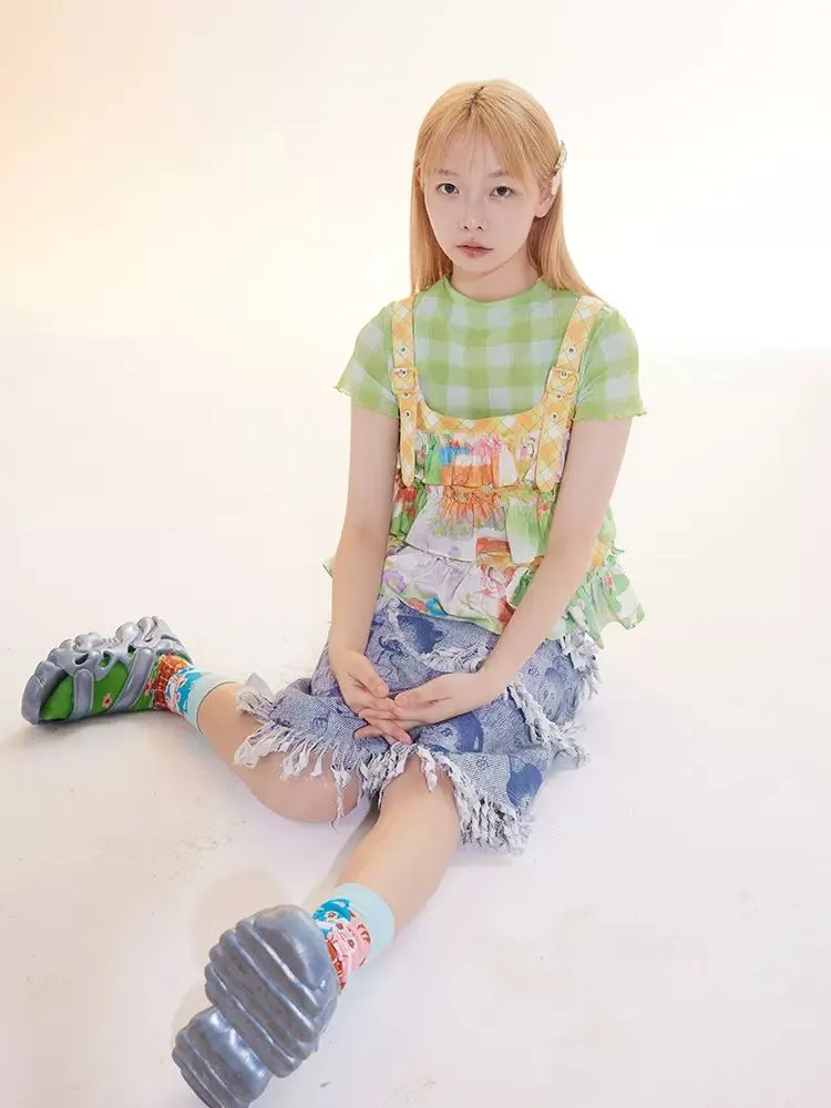 yellow ruffled suspender vest