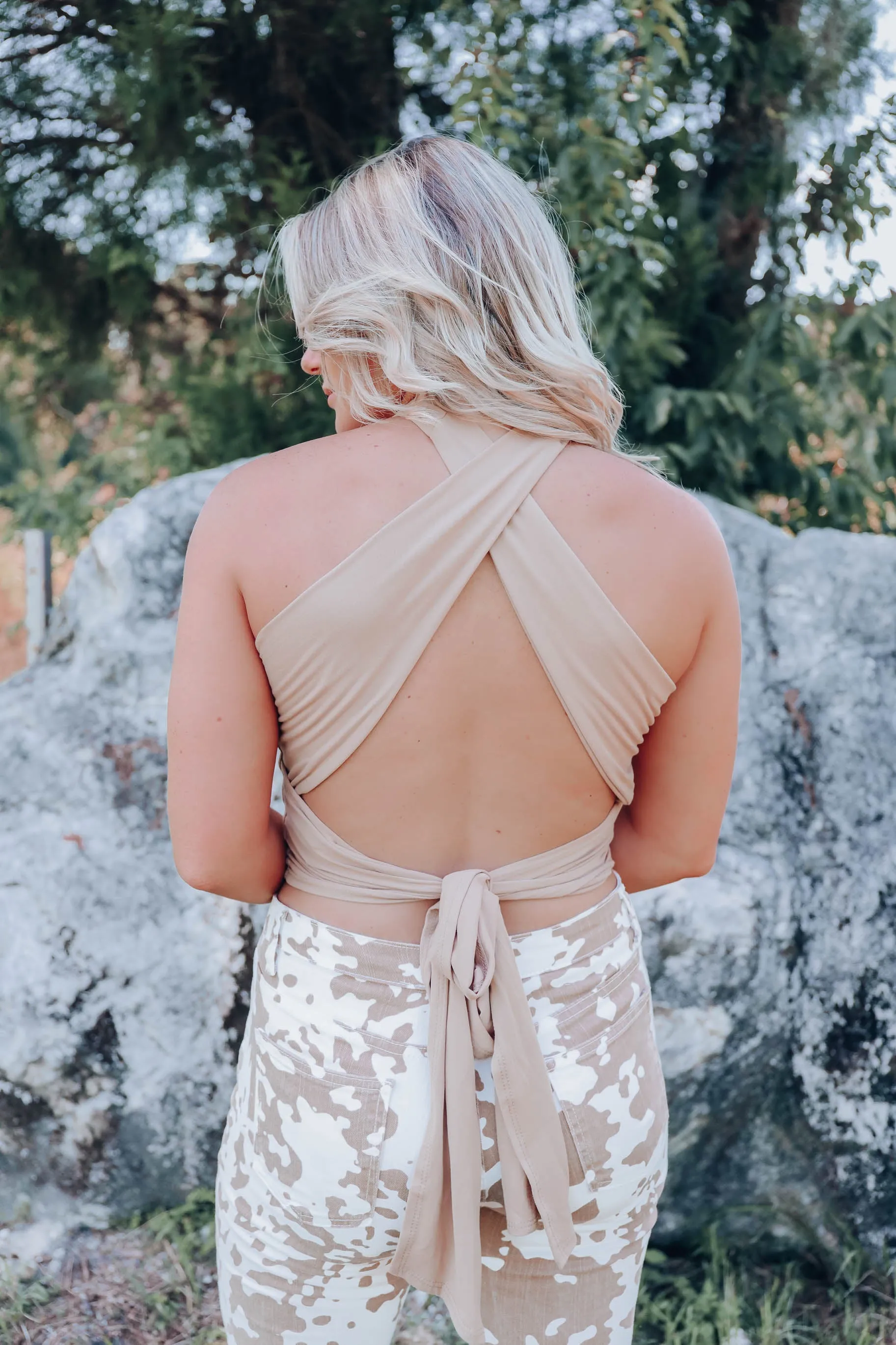 Yours Truly Tie Back Top - Tan
