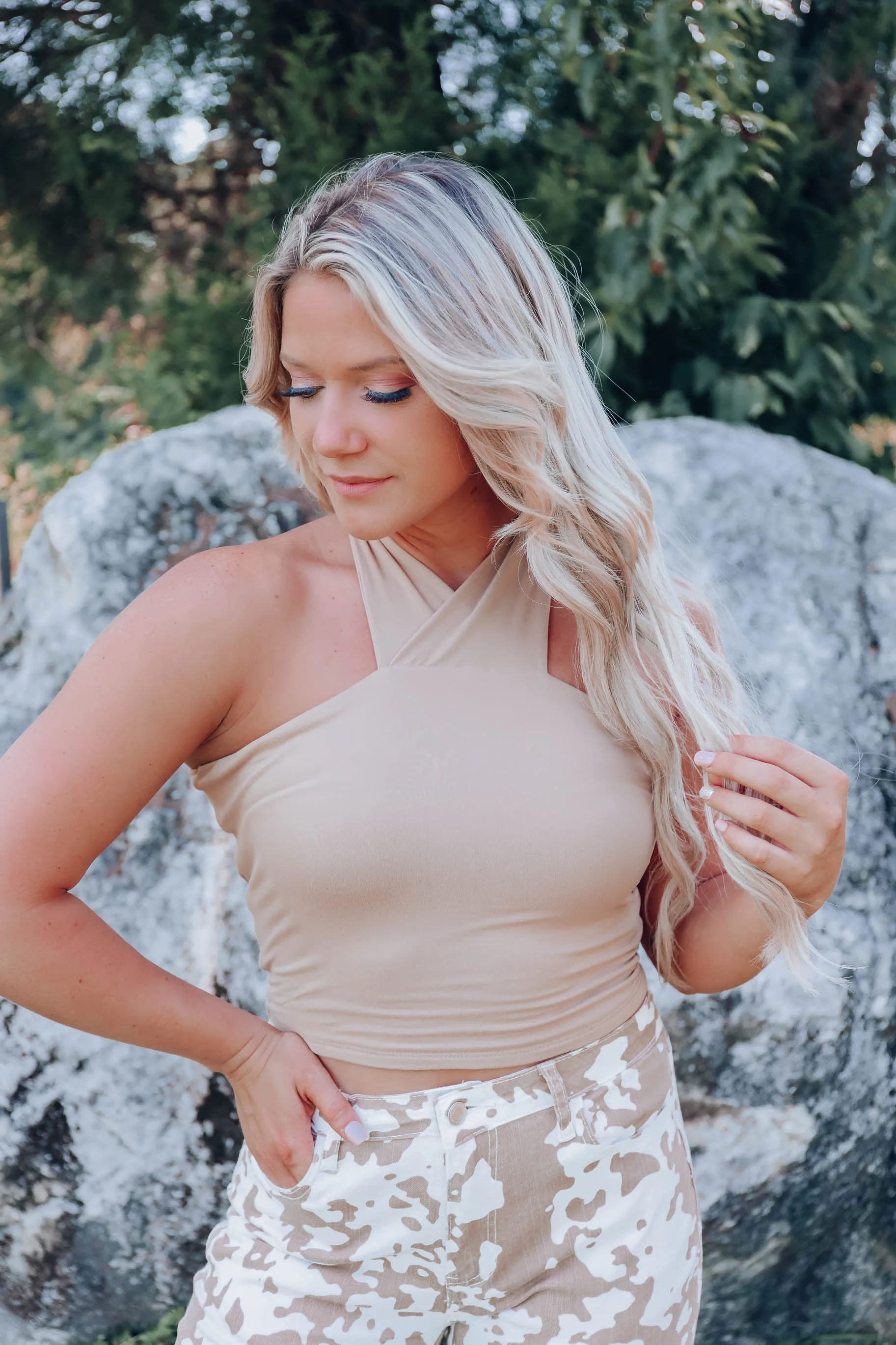 Yours Truly Tie Back Top - Tan