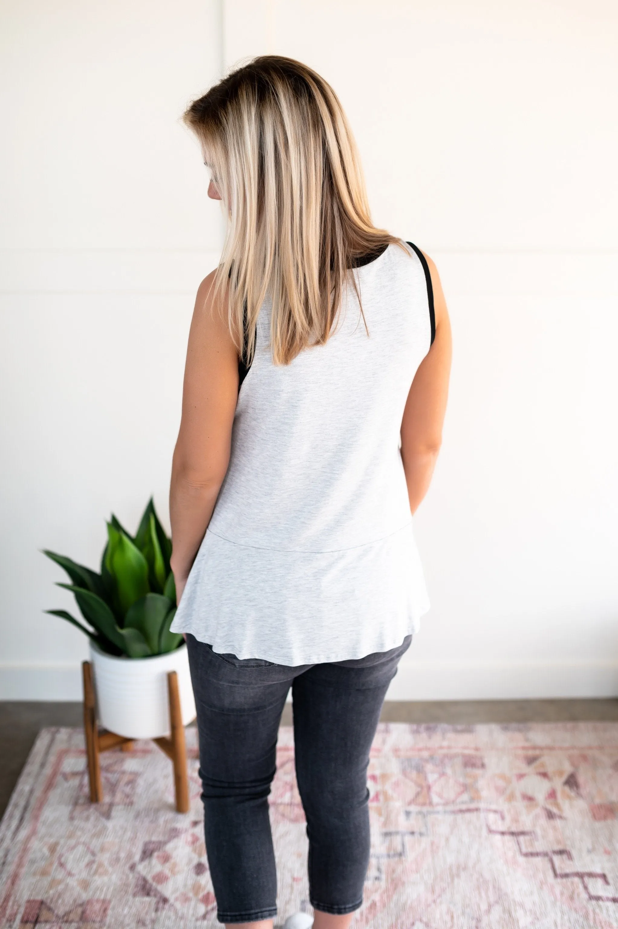 You've Got Me Sleeveless Top in Black & Gray
