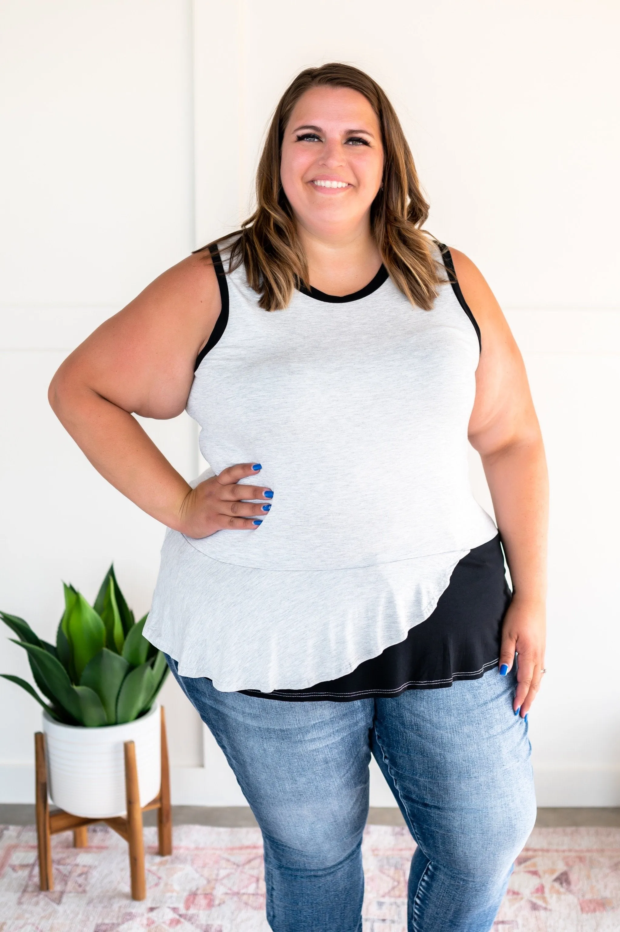 You've Got Me Sleeveless Top in Black & Gray