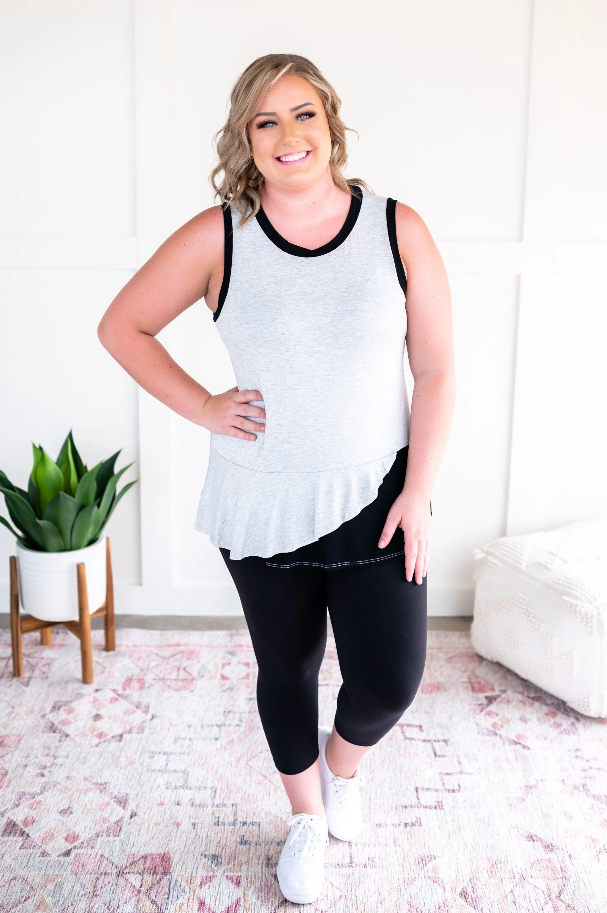 You've Got Me Sleeveless Top in Black & Gray