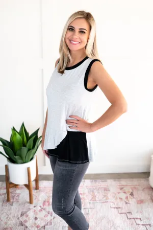 You've Got Me Sleeveless Top in Black & Gray