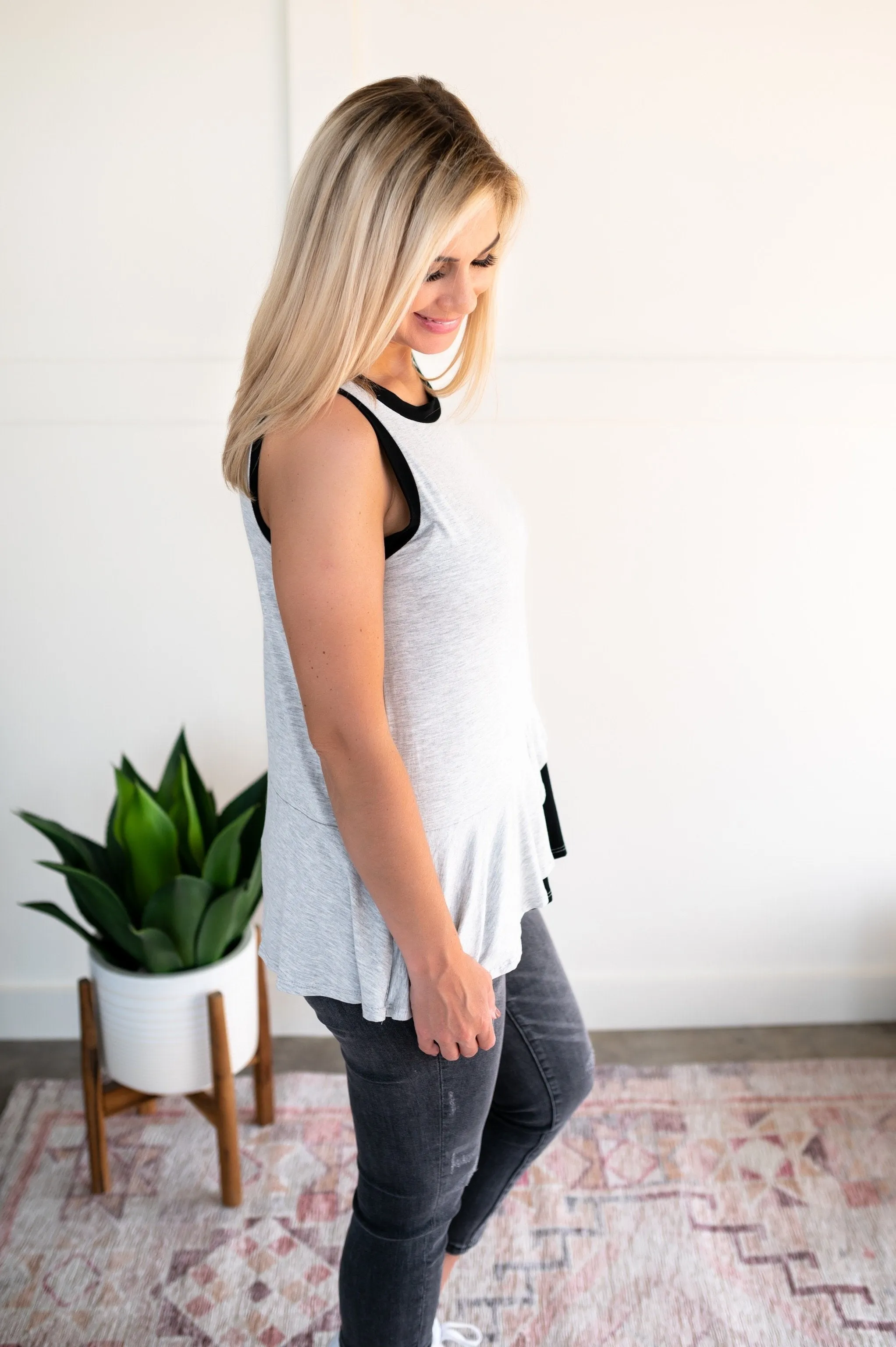 You've Got Me Sleeveless Top in Black & Gray