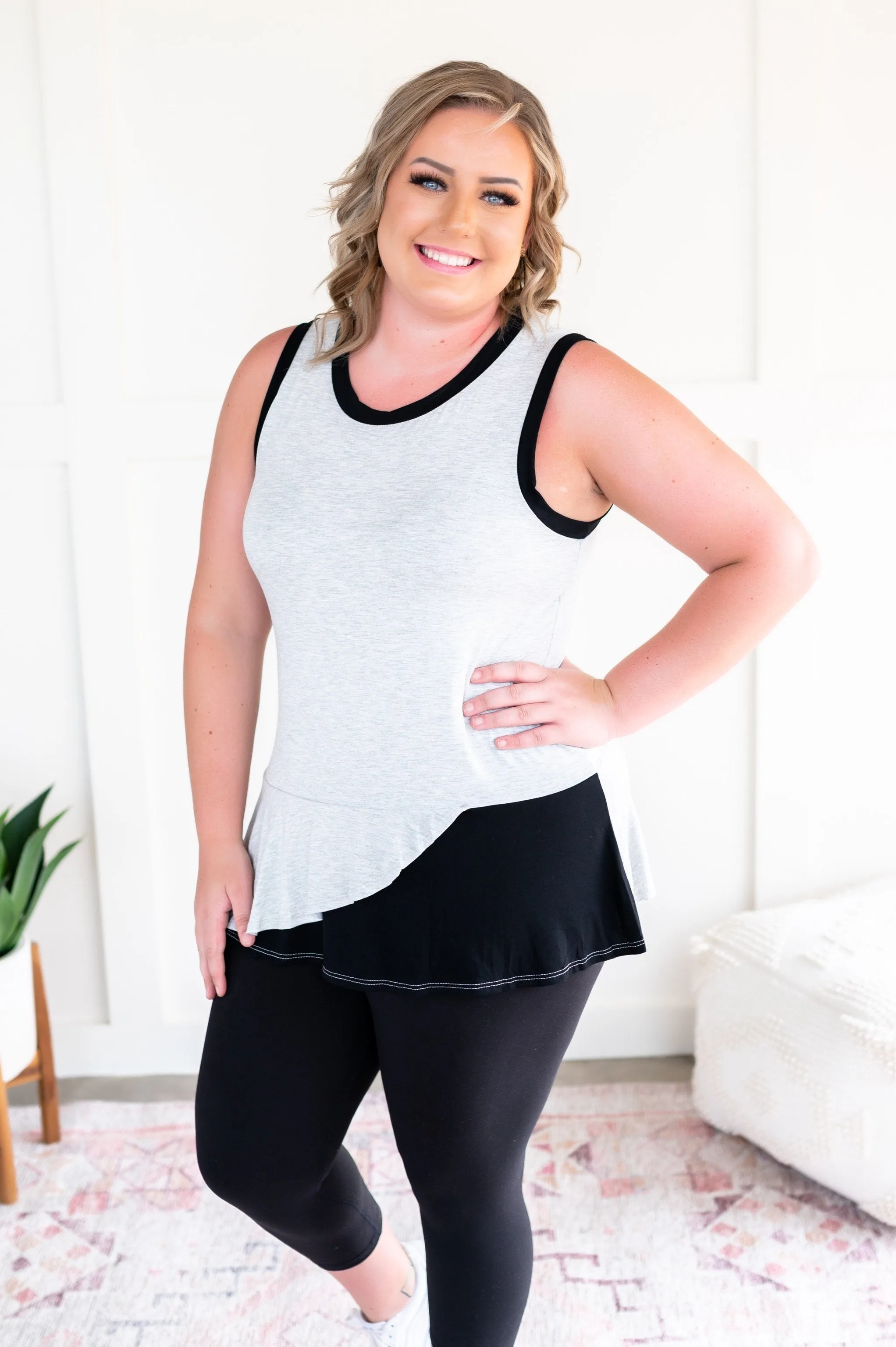 You've Got Me Sleeveless Top in Black & Gray