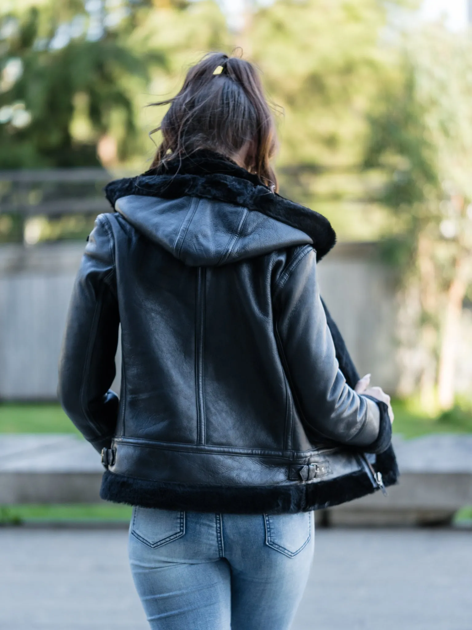Zandy Black Hooded Sheepskin Jacket