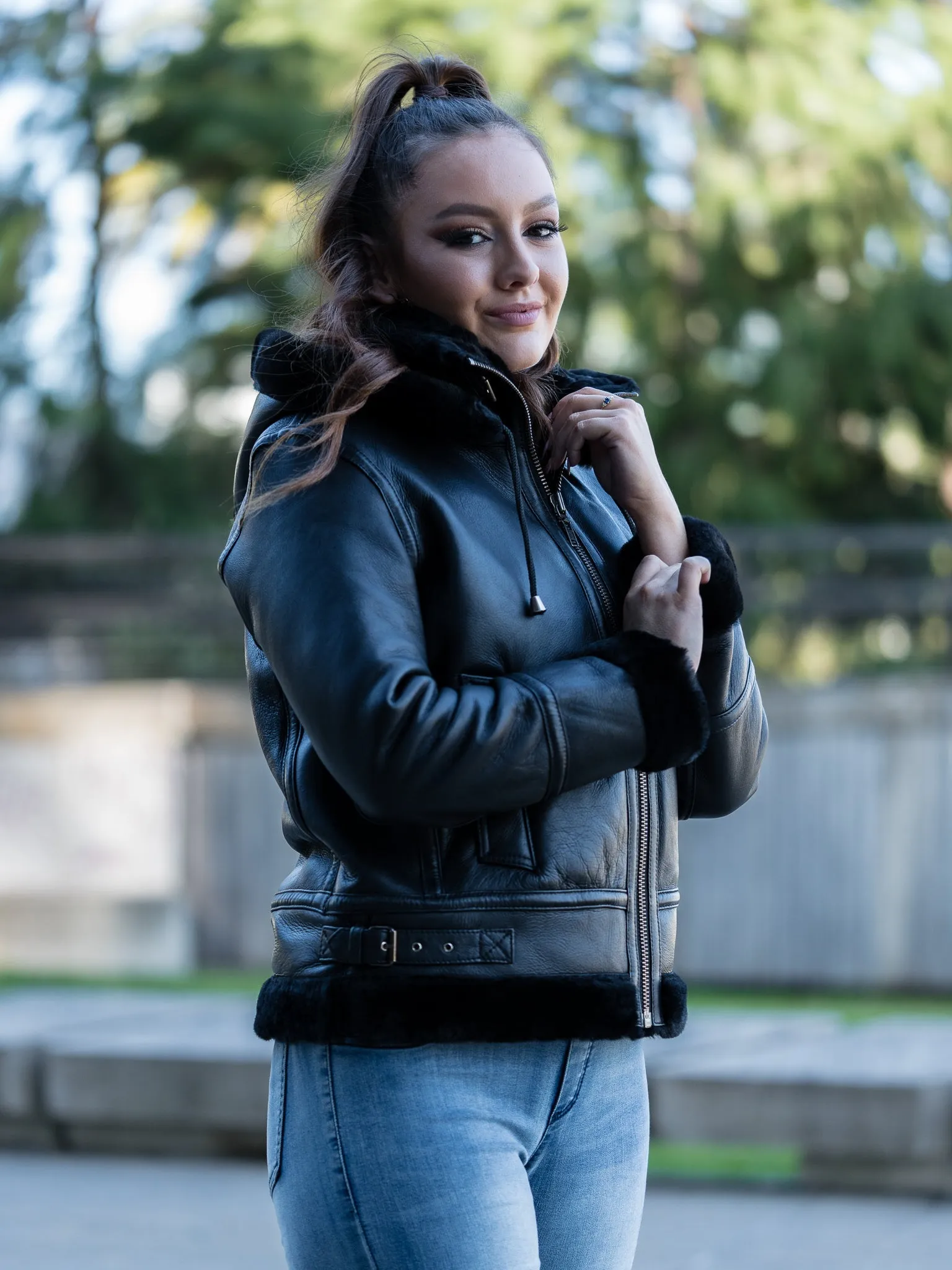 Zandy Black Hooded Sheepskin Jacket