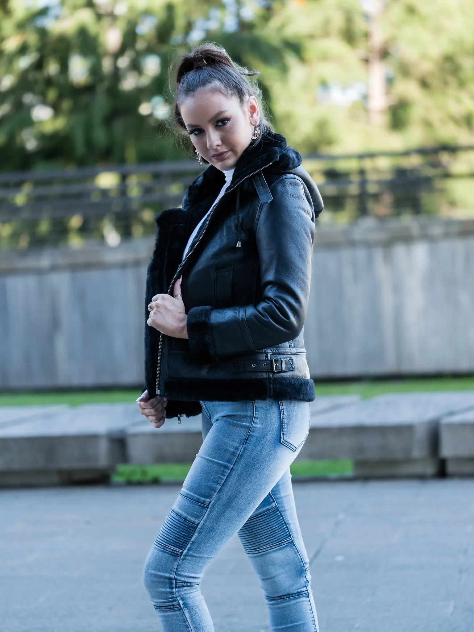 Zandy Black Hooded Sheepskin Jacket