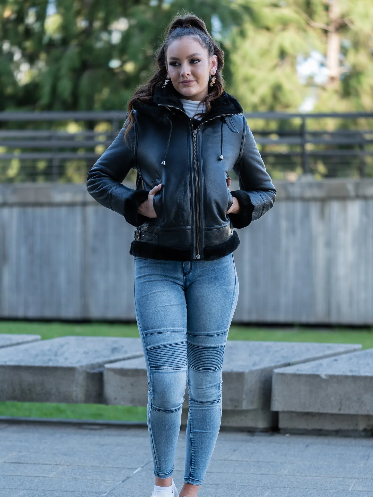 Zandy Black Hooded Sheepskin Jacket