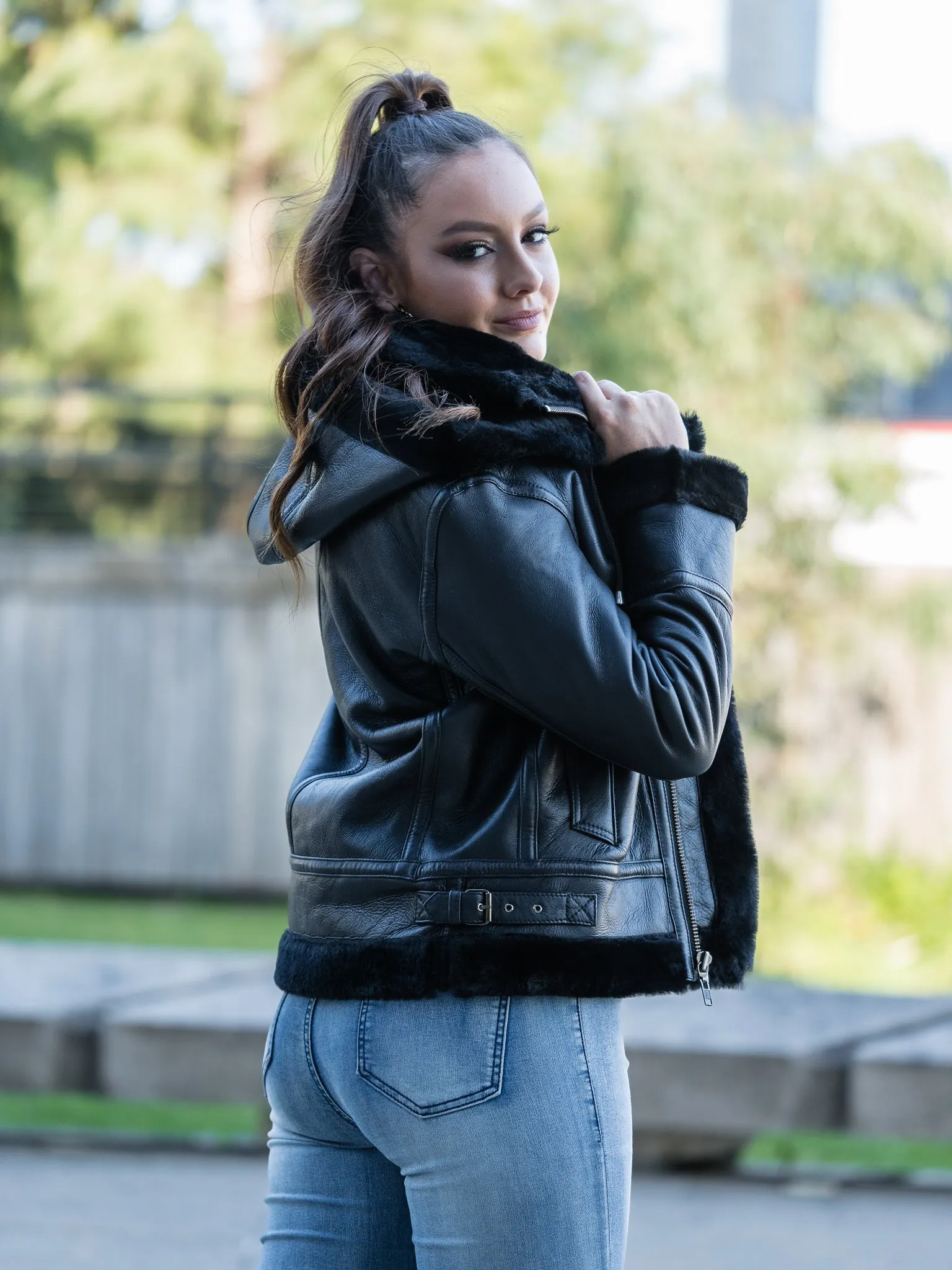 Zandy Black Hooded Sheepskin Jacket