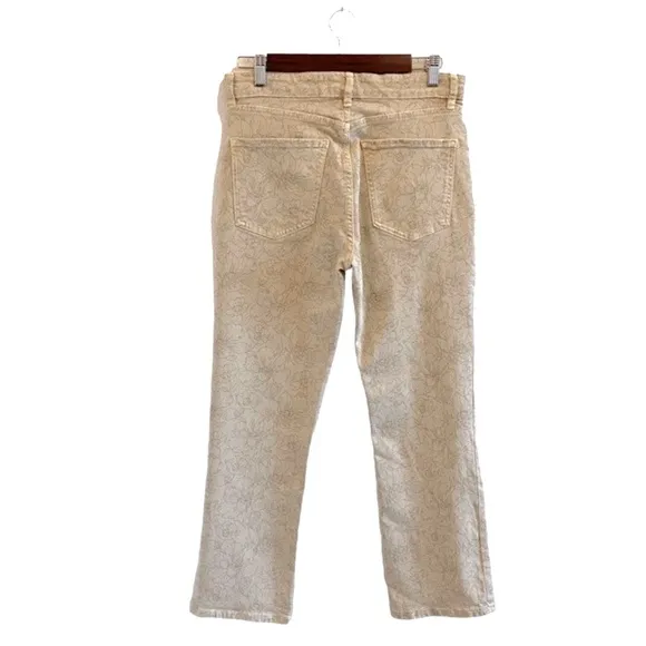 Zara Denim Flare Dreed Crop Jeans In Biege Floral Print