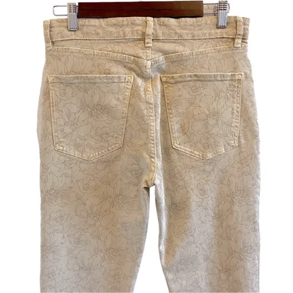 Zara Denim Flare Dreed Crop Jeans In Biege Floral Print