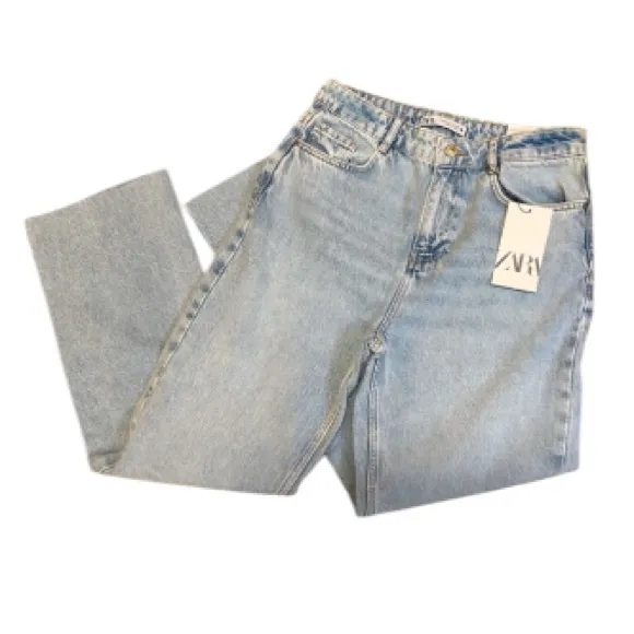 ZARA JEANS | SZ 6 | HIGH WAIST | STRAIGHT LEG | ANKLE LENGTH | LIGHT BLUE | NWT