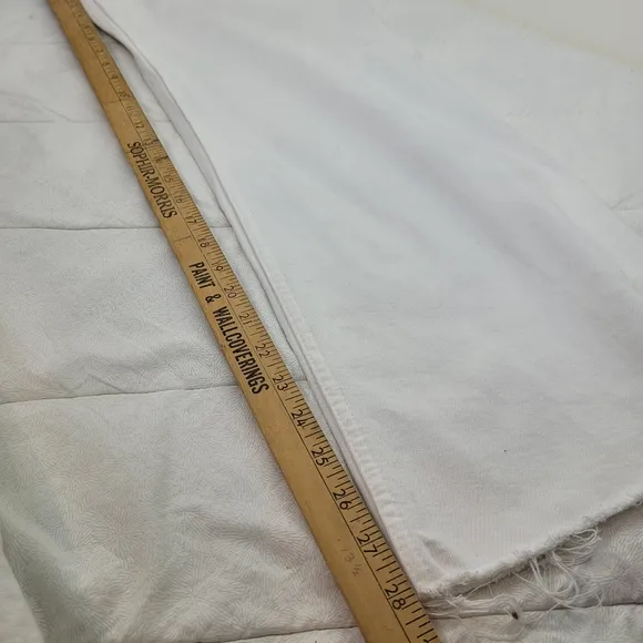 Zara The Marine Straight High Waisted Wide Leg Women's White Jeans Raw Hem 4