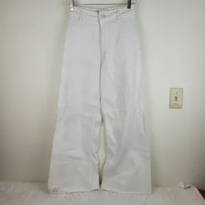 Zara The Marine Straight High Waisted Wide Leg Women's White Jeans Raw Hem 4
