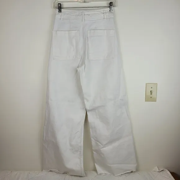 Zara The Marine Straight High Waisted Wide Leg Women's White Jeans Raw Hem 4