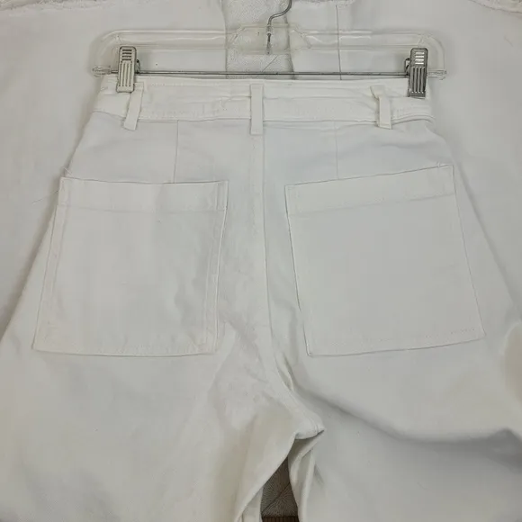 Zara The Marine Straight High Waisted Wide Leg Women's White Jeans Raw Hem 4