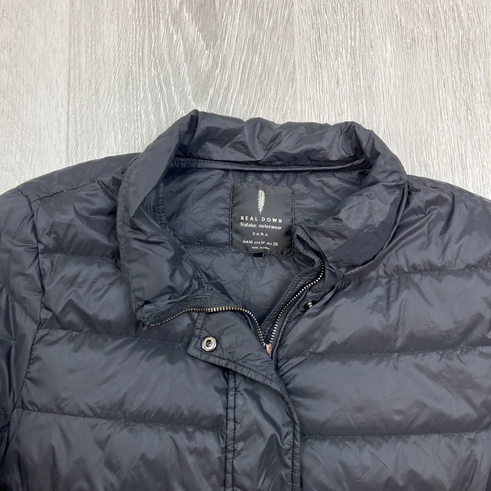 Zara Womens Black Duck Down Puffer Jacket Size M