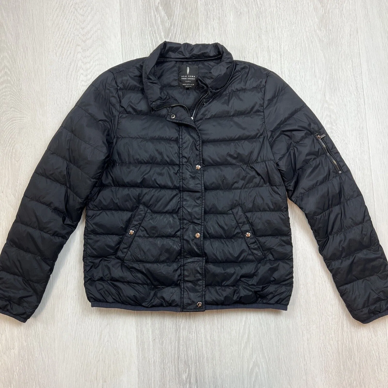 Zara Womens Black Duck Down Puffer Jacket Size M