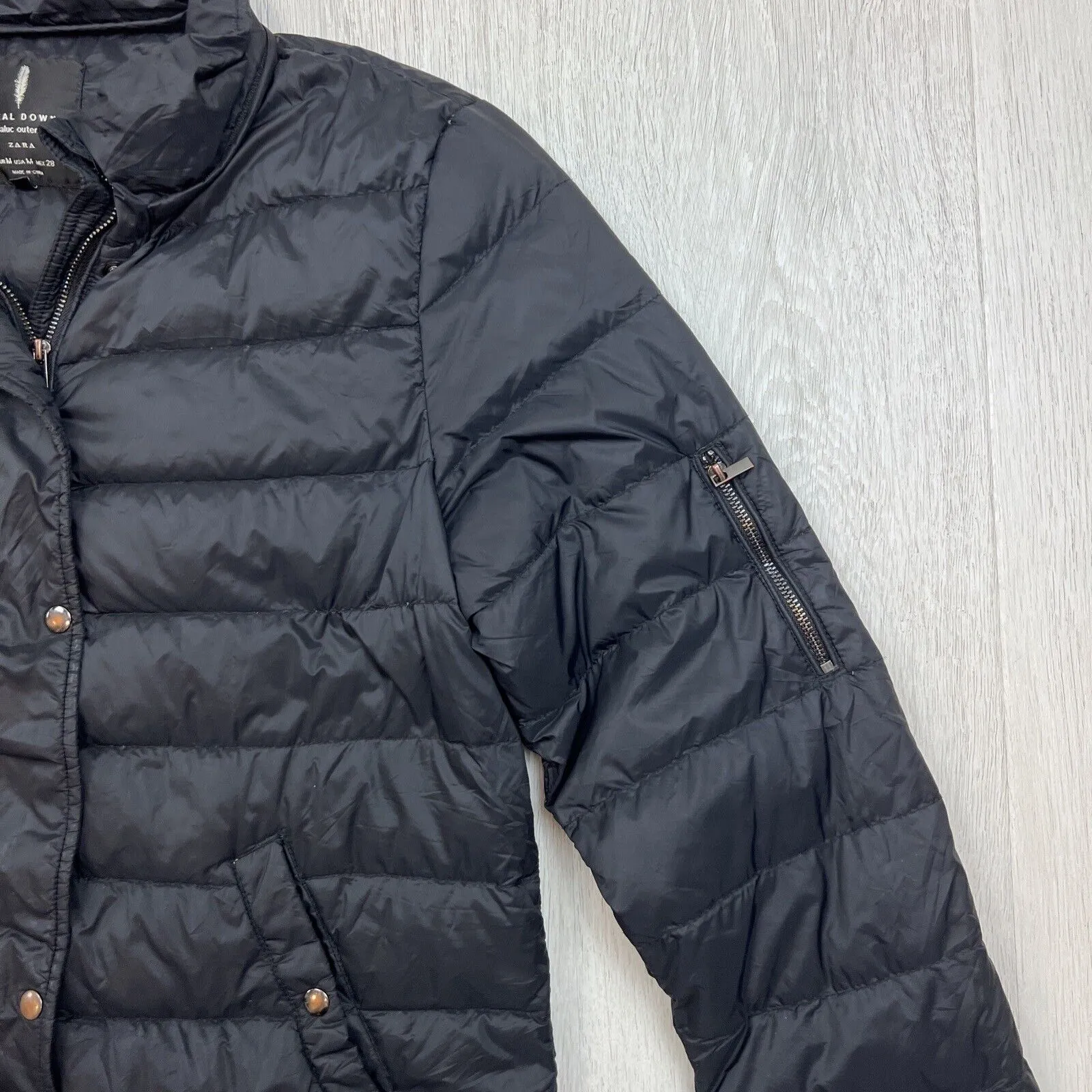 Zara Womens Black Duck Down Puffer Jacket Size M